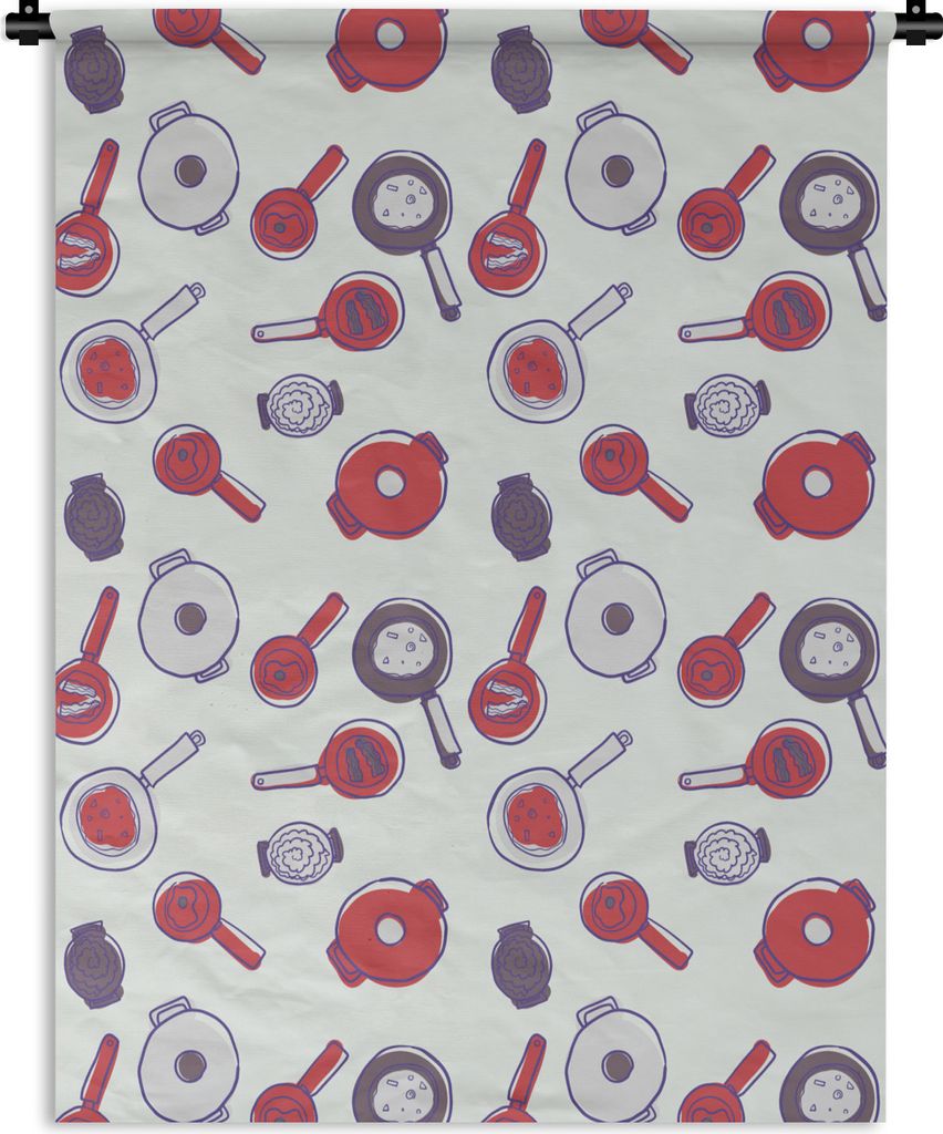 MuchoWow Wandteppich Wandbehang Muster - Kochen - Pfanne - Lebensmittel 150x200 cm Tapisserie Dekoration Wandtuch - Wandaufhängung - Moderner