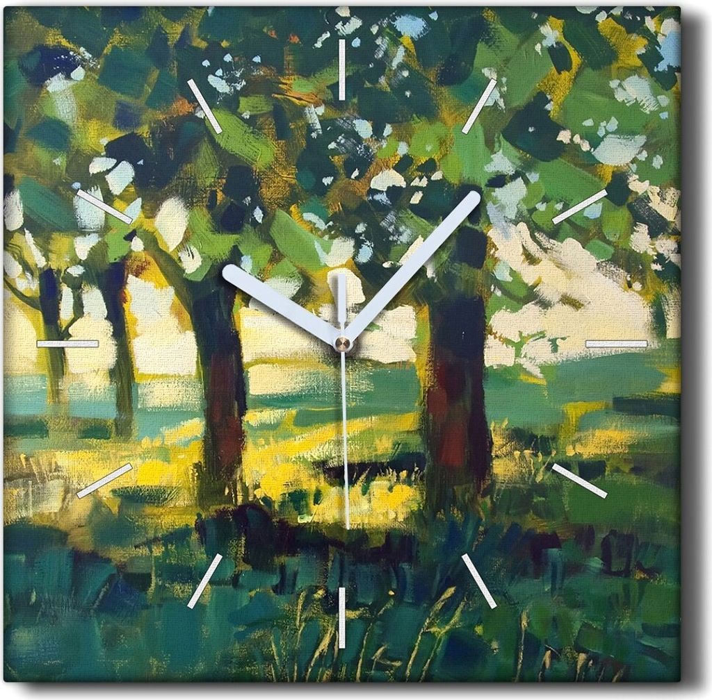 Coloray Hodiny Unikátní 30x30 cm Tiché hodiny Pro obývací pokoj a kuchyň Nástěnné hodiny Plátno Černé ručičky hodin - Travní stromy