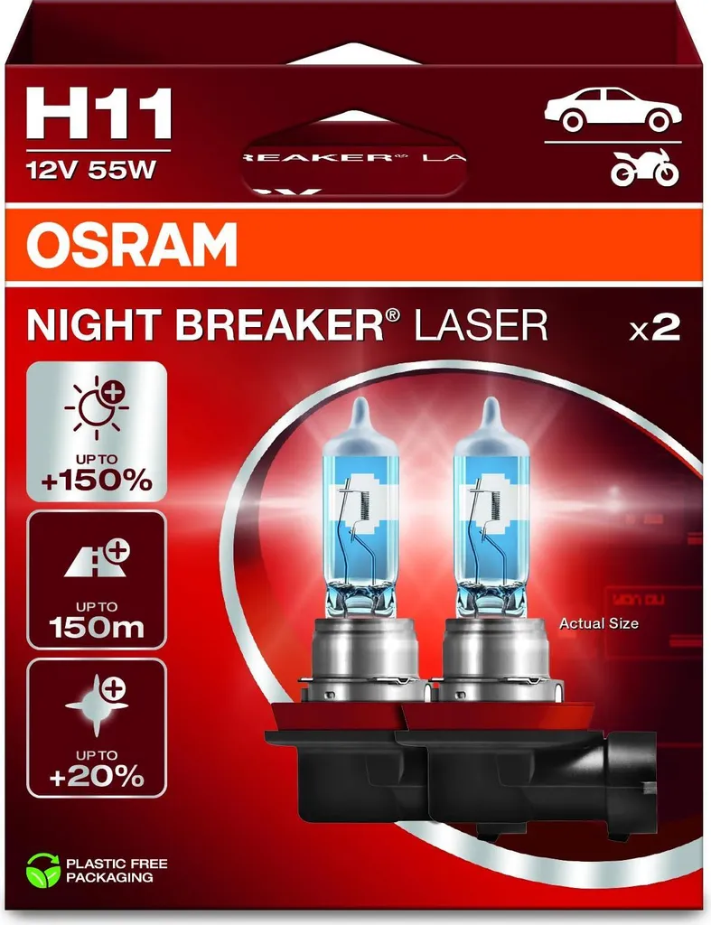 Lampadine H11 OSRAM LASER NOTTURNO 12V 55W | Kit 2 Pezzi Auto Professionali