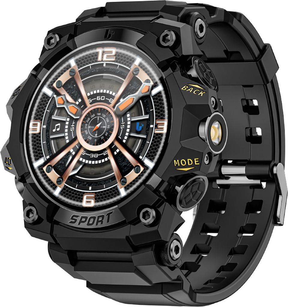 LOKMAT ATTACK 3 PRO Smartwatch mit Taschenlampe, 1,39 Zoll Touchscreen, Herzfrequenzmesser, Fitness-Tracker, mehrere Sportmodi, Sportuhr, BT-Anruf,...