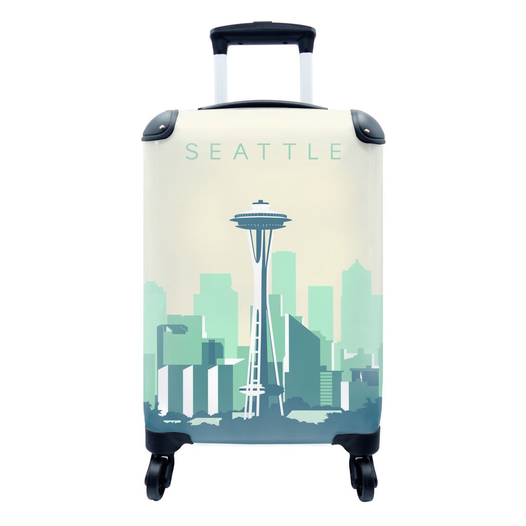 MuchoWow Koffer Handgepäck Trolley Rollkoffer Kleine Reisekoffer mit 4 Rollen - Turm - Seattle - Amerika - Seattle Tower - USA - Cabin Size < 55...