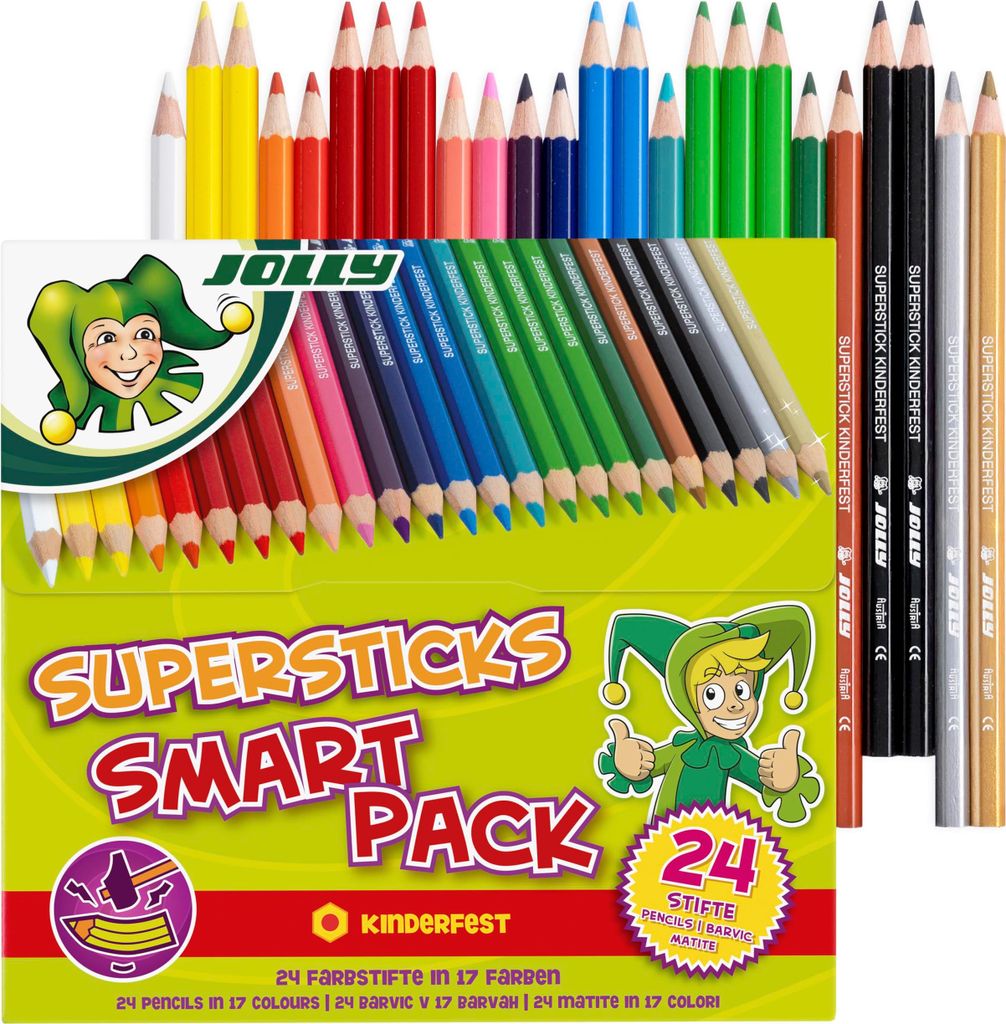 JOLLY Supersticks Smart-Pack | 24 Buntstifte | bruchfeste Mine, leuchtende Farben | für Schule, Malen, Zeichnen