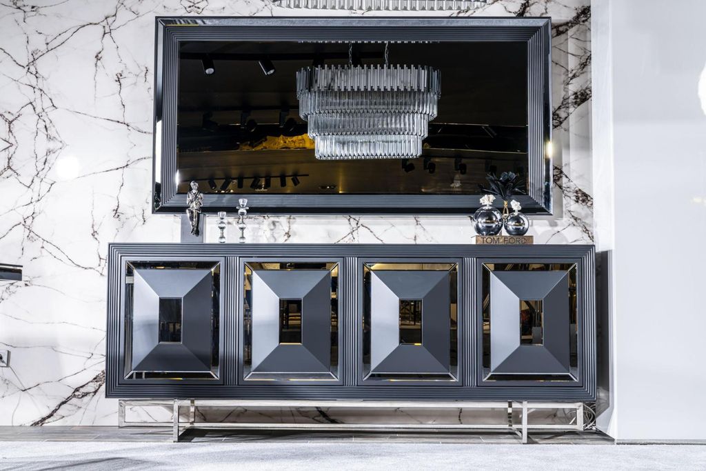 Anrichte Spiegel Wohnzimmer grau Kommode Holz Metall Stil Modern Schrank