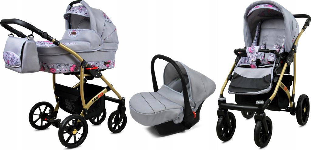 BabyLux Largo | 3in1 Kinderwagen Set | Red Flowers | Kombikinderwagen | Kinderwagenset | Buggy
