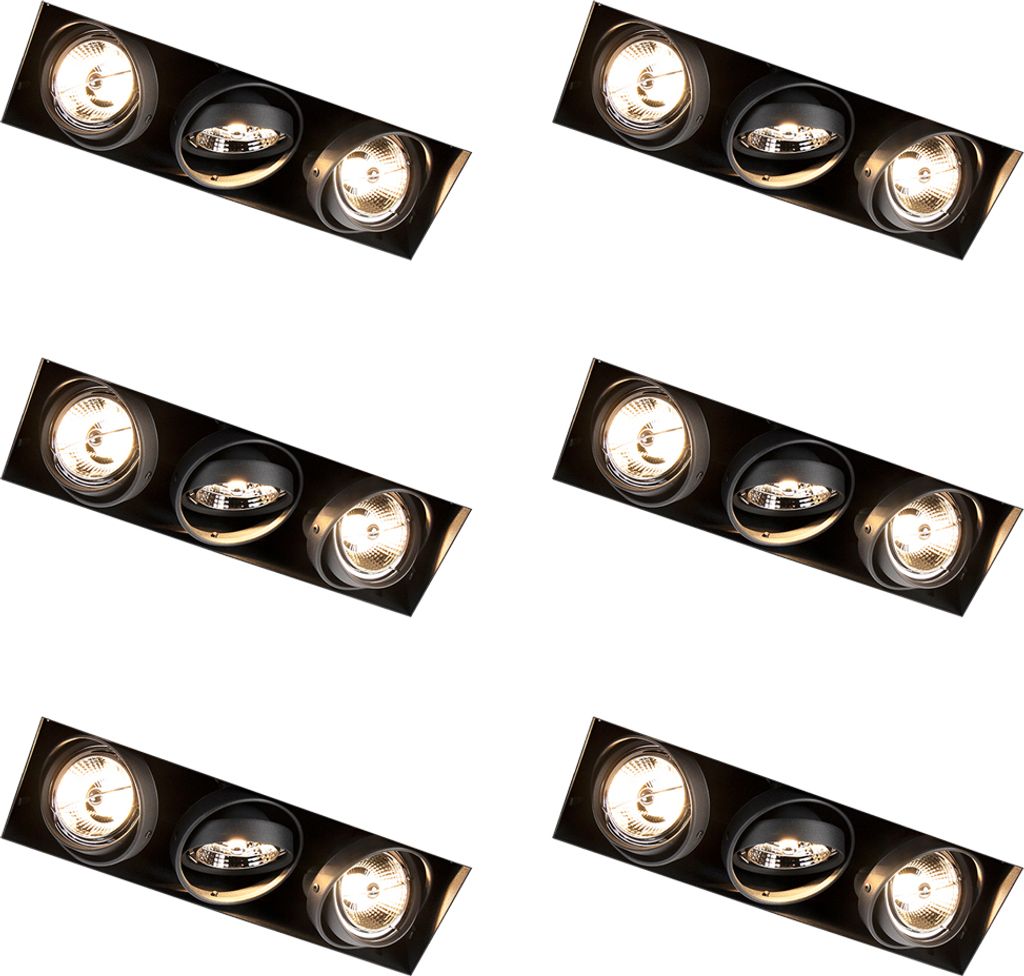 QAZQA - Set mit 6 Einbaustrahlern schwarz GU10 AR70 Trimless 3-Licht - Oneon I Wohnzimmer I Schlafzimmer - Stahl - LED geeignet GU10