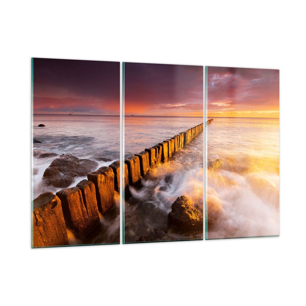 Bilder auf glas - Boot Landschaft Meer Ostsee - 105x70cm - Glasbilder - Wandbilder - Kunstdruck - zum Aufhängen bereit - Wanddekoration aus Glas -...