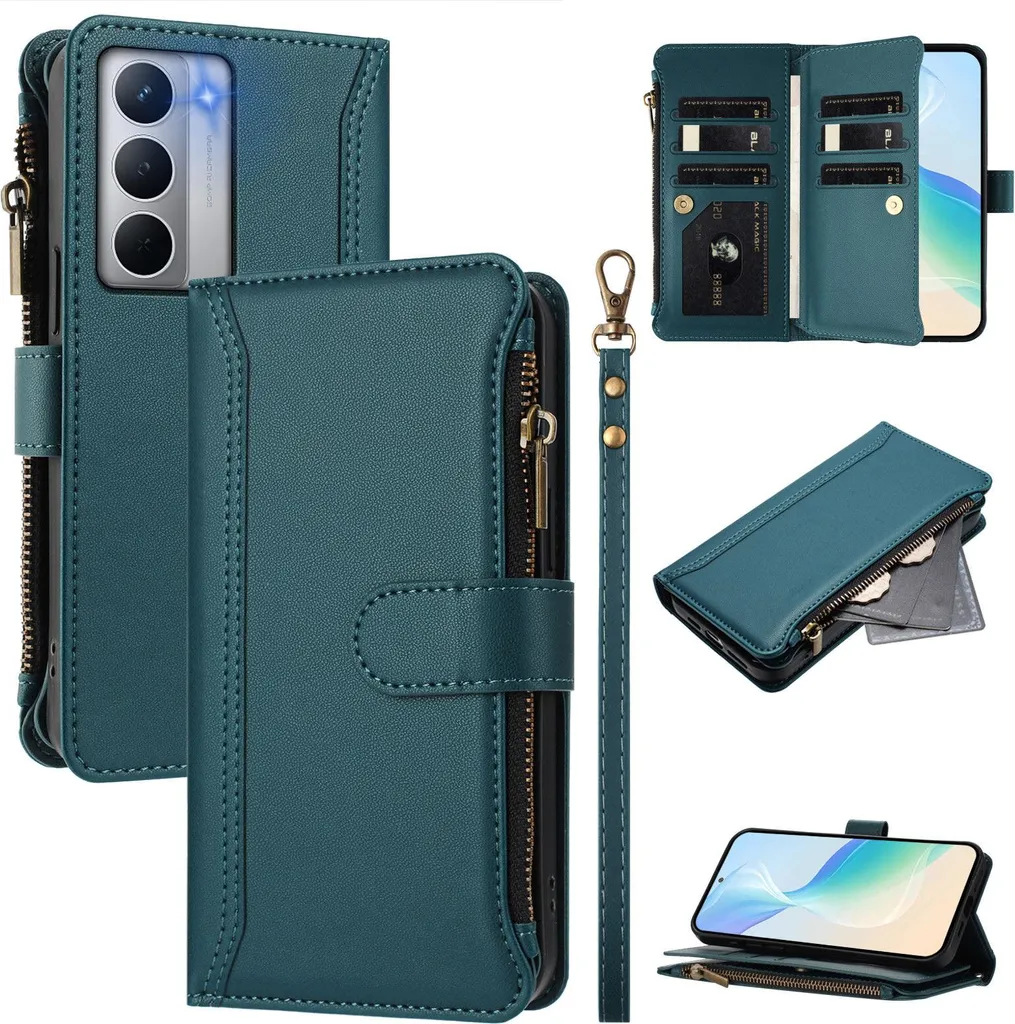 Cover Realme Narzo 80X con Portafoglio e Zip - Ecopelle Verde Elegante
