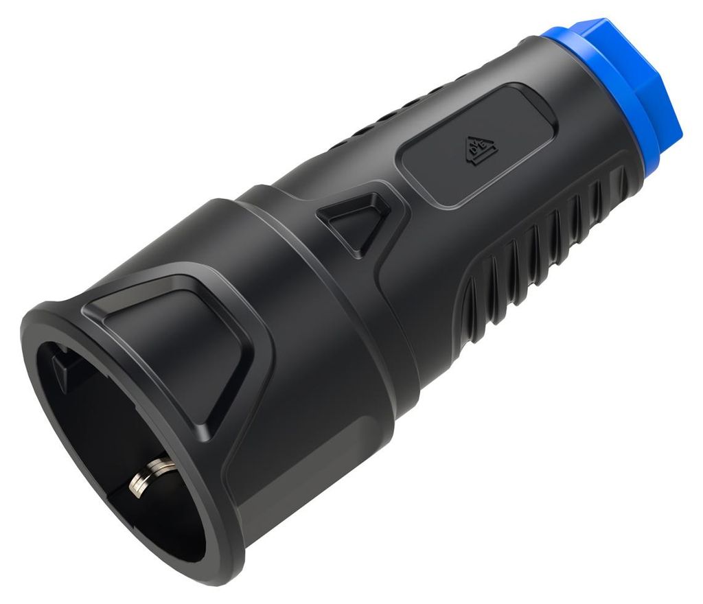 BACHMANN Schutzkontaktkupplung Gummi CEE7/3, IP20, schwarz / blau