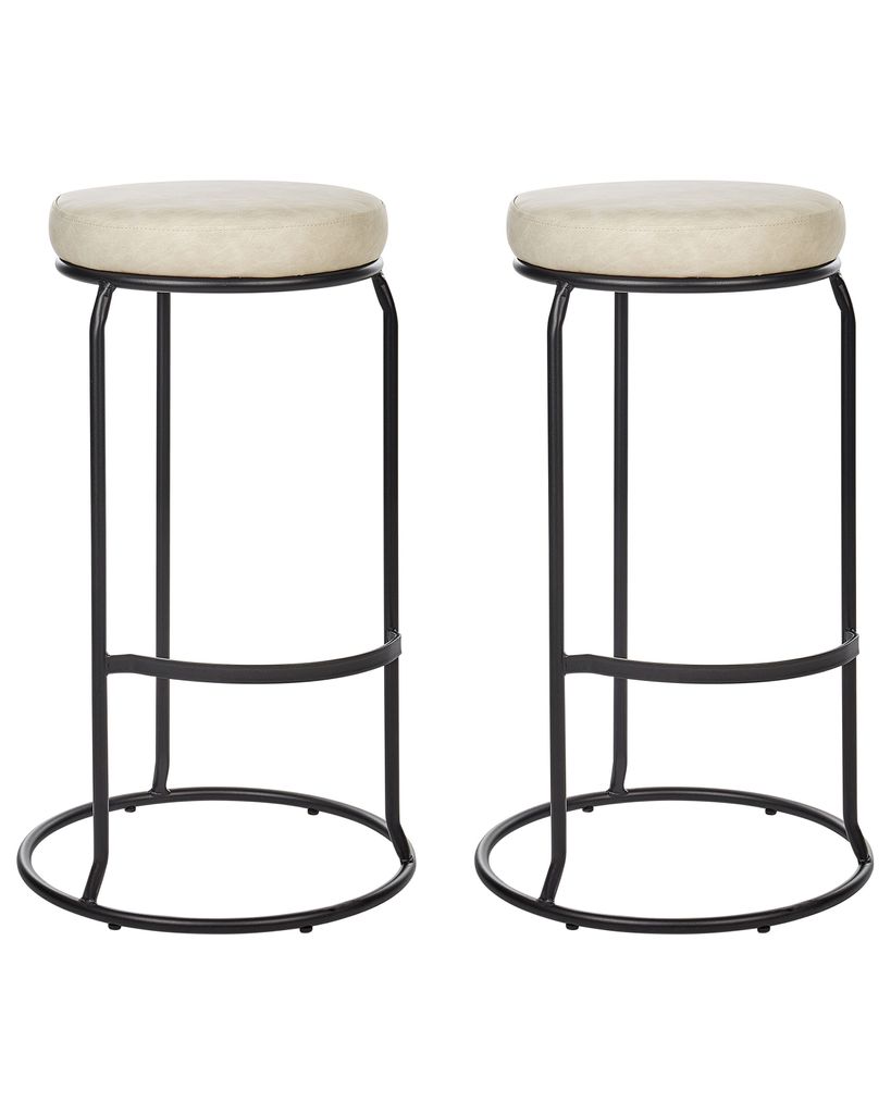 BELIANI Barhocker 2er Set Hellbeige Kunstleder-Bezug und Metall Ohne Lehne mit Fußstützen Retro Sitzmöbel Wohnzommer Küche Bar Wohnküche Ausst...