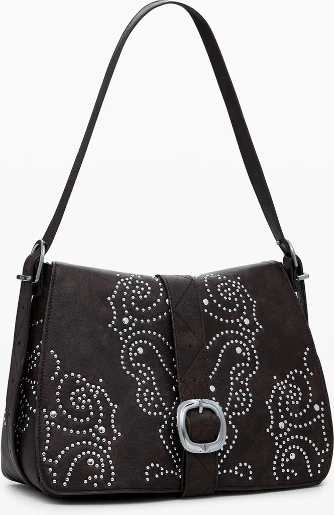 Borsa da donna marrone con borchie e tracolla regolabile - 2