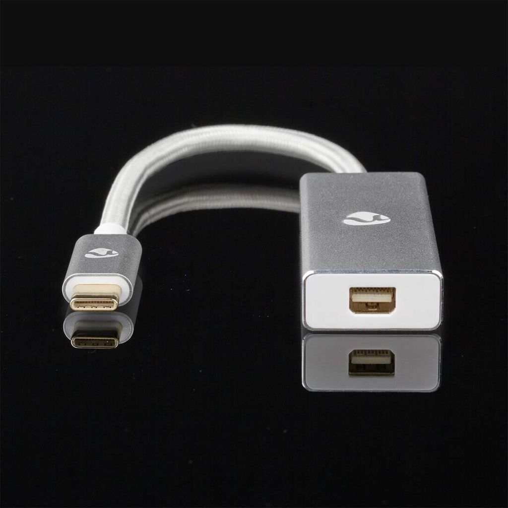 Nedis USB-C Adapter / USB 3.2 Gen 1 / USB-C Stecker / DisplayPort Buchse / 0.20 m / Rund / Vergoldet / Geflochten / Nylon / Silber / Verpacku...
