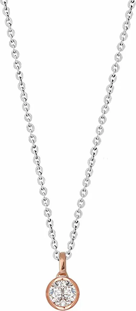 Collier Femme Argent 925 Doré Rose et Pendentif Rond en Zirconium Brillant