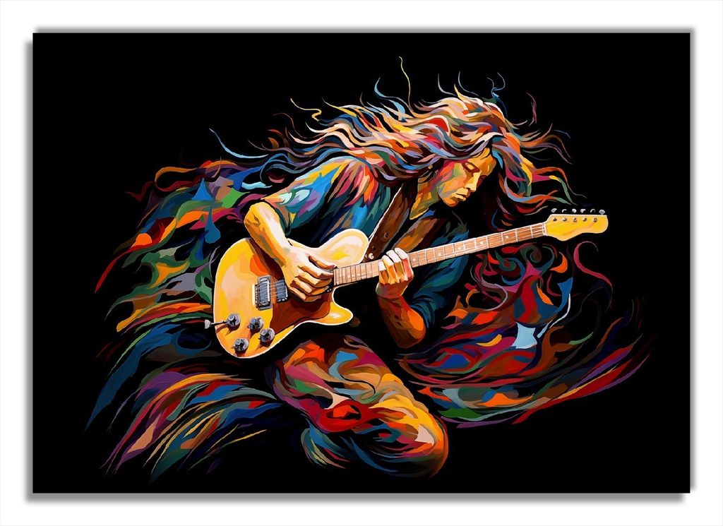Wallario selbstklebendes Poster - Farbiges Gitarrenspiel, Größe: 70 x 100 cm