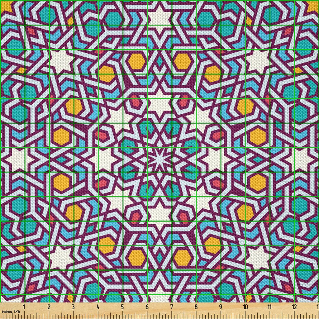 ABAKUHAUS marokkanisch Satin Stoff als Meterware, Arabisches Stern-Muster-traditionelles orientalisches Design-nahöstliche Kultur inspiriert, 10 M...