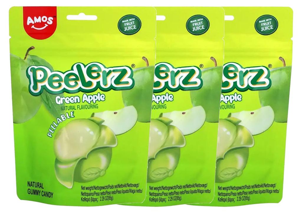 Amos Peelerz Gummies green Apple mit weicher Füllung 65g 3er Pack