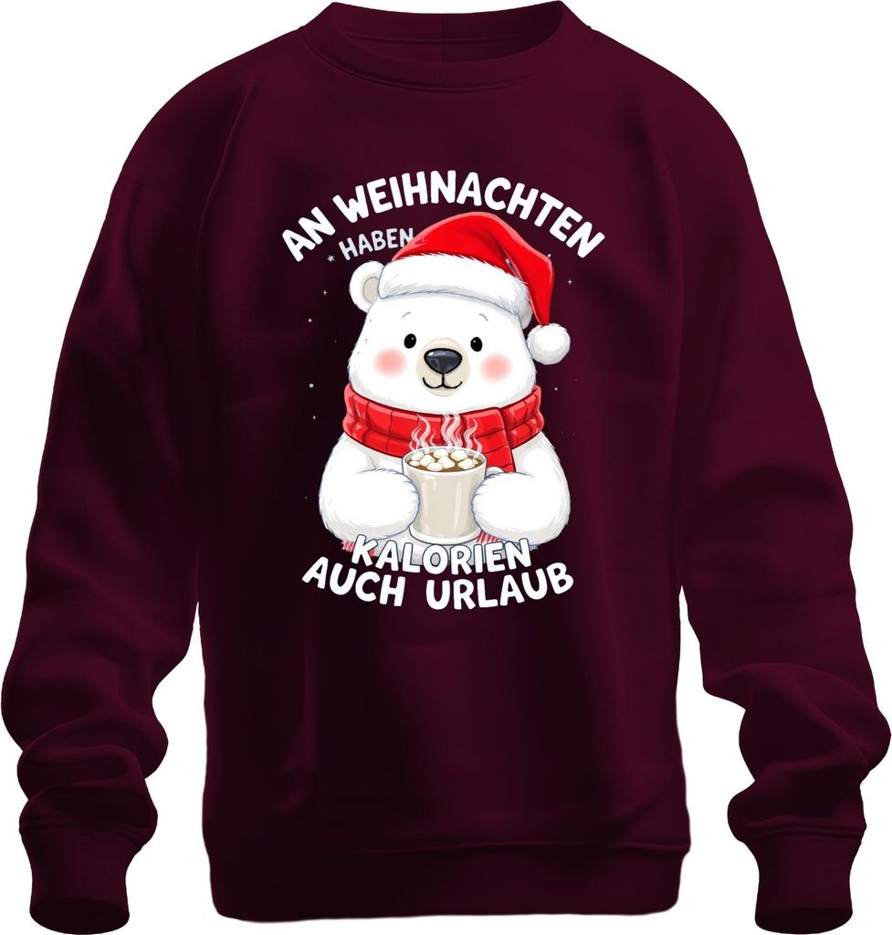 Weihnachten Eisbär Kalorien Urlaub Kakao lustig Geschenk Uni Sweatshirt Pullover, Burgundy, 3XL