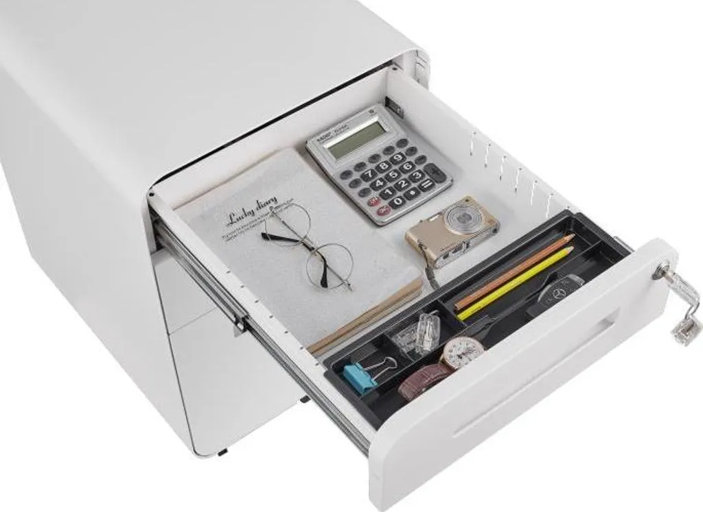 Caisson de bureau à roulettes avec 3 tiroirs de rangement blanc mat - 10
