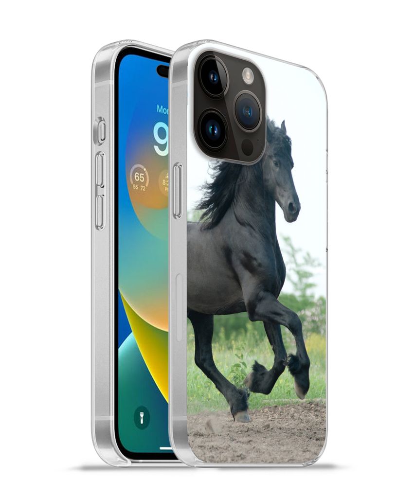 MuchoWow Handyhülle Schutzhülle Hülle für Apple iPhone 14 Pro Max Pferd - Schwarz - Natur Silikon Softcase Handy Hülle - Hardcover