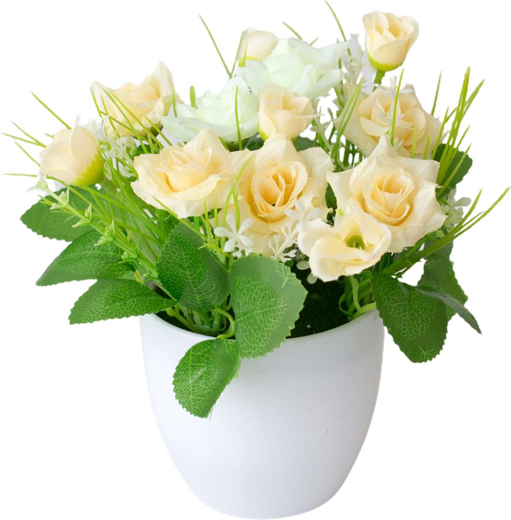 Nachahmung Topf Blumen Rose Hotel Dekoration Plastik Bücherregalkünstiger Blumentopf für Büro-Weiß