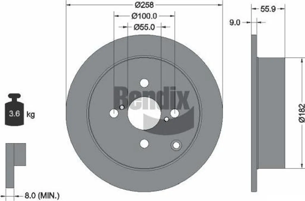 Disque de frein arrière pour Corolla - Qualité BENDIX BDS1650 OE