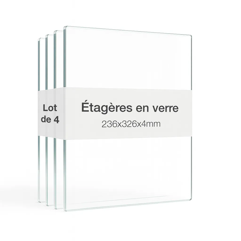 Set de 4 tablettes en verre trempé haute densité pour vitrine 1 colonne