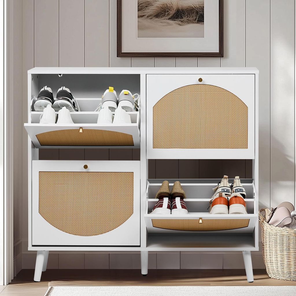 FCH Schuhschrank mit 4 Klappen, Schuhregal en Rattan für Produktbild 