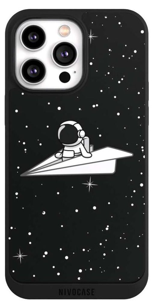 NIVOCASE Handyhülle für Apple iPhone 14 Pro Max Hülle NIVOpure Case Schwarz Astronaut Comic Papier