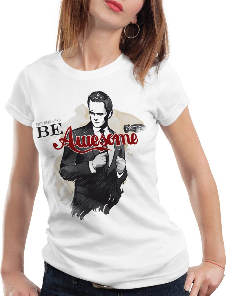 style3 Be Awesome Instead T-Shirt Damen sitcom stinson barney, Farbe:Weiß, Größe:S