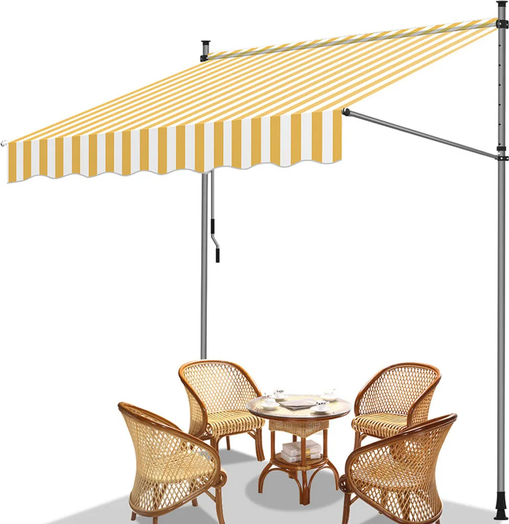 Tenda da Sole Hengda 150cm Giallo Bianco | Ombra Estiva per il Balcone