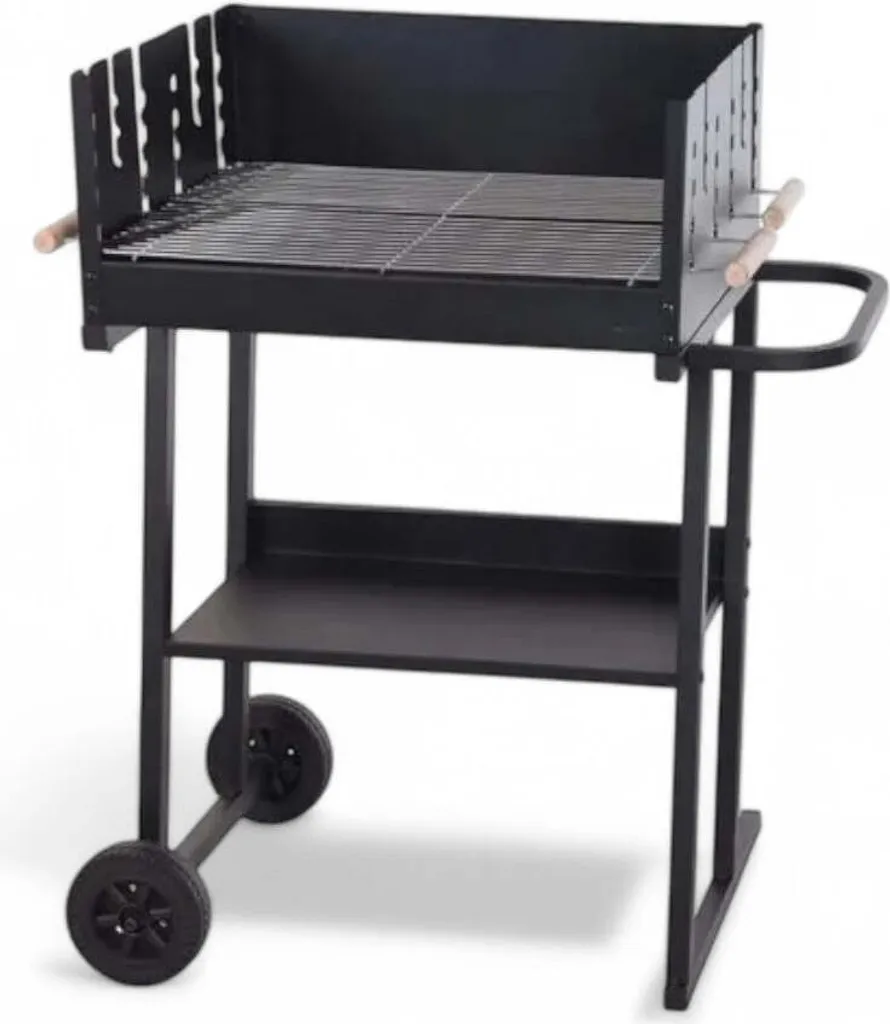Barbecue à charbon en acier avec pare-vent noir - Modèle 88x47x93 cm