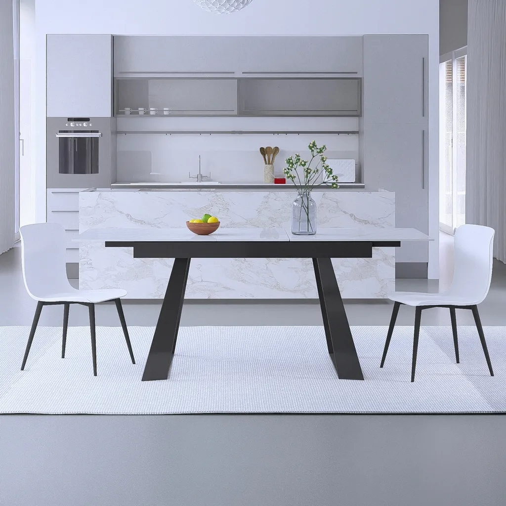 Table de repas extensible 160-200 cm design marbre blanc effet Caracas - 7