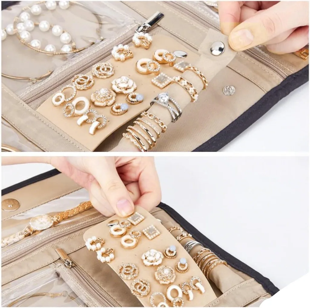 Allecto Premium Coffret à bijoux de voyage en cuir pliable et élégant
