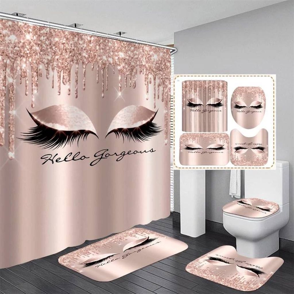 s 4-teiliges Badezimmer-Set mit waschbarem 3D Duschvorhang - Wasserdicht und Dekorativ - Hello gorgeous