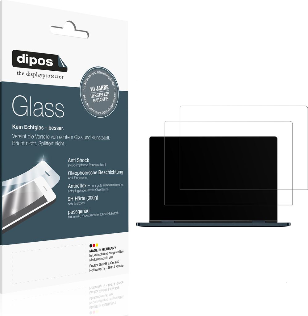 2x Schutzfolie für One Netbook Onemix 4 i7 matt - Anti-Shock 9H Folie dipos Glass Kunststoffglas