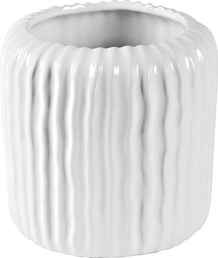 my basics 400916 Vase 'Rillen' Keramik glasiert weiss H 16 cm; ø 16,5 cm, weiß (1 Stück)