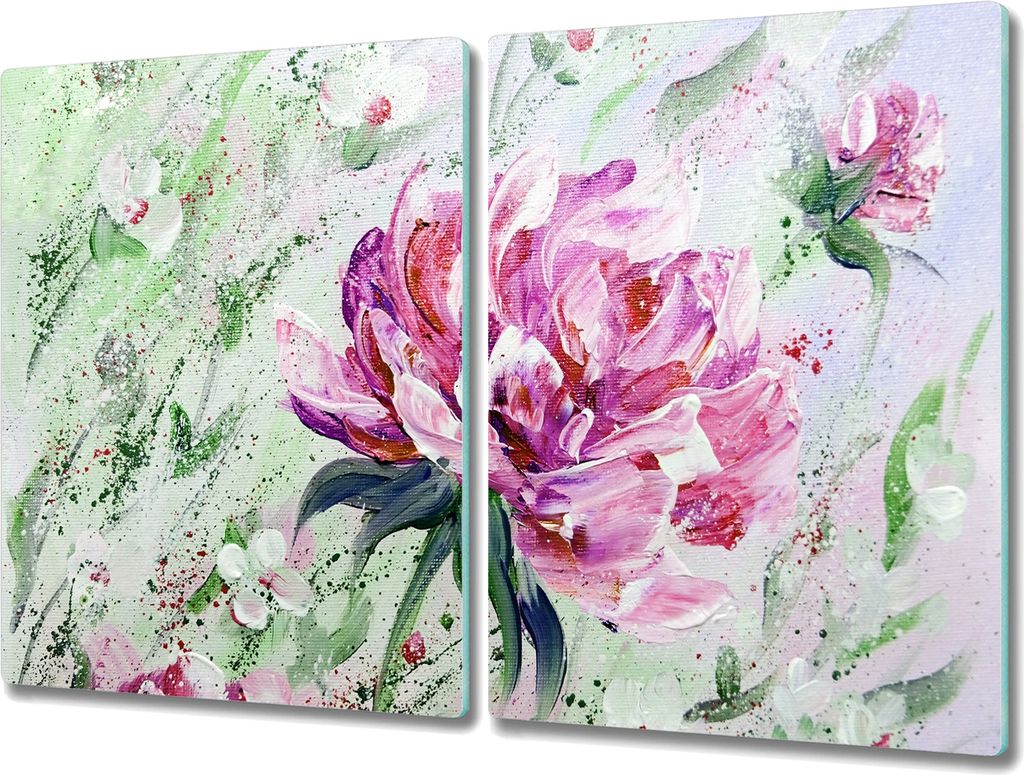 Coloray Küchenbrett Kochplattenabdeckung Hackbrett Schneidebrett Herdabdeckplatte 2x40x52 cm - Malerei Blumen Pfingstrosen