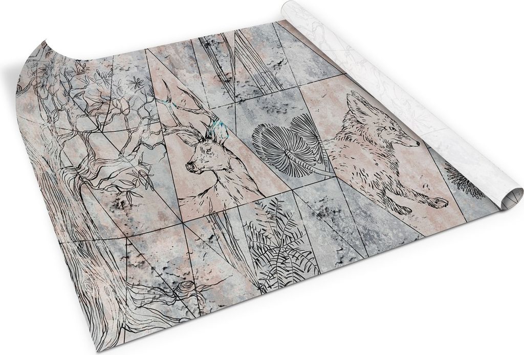 Abstrakte tiere bäume– Möbelfolie selbstklebend – PVC Klebefolie für Möbel – Küche – Schränke – Möbelrenovierungsfolie – Möbeld...