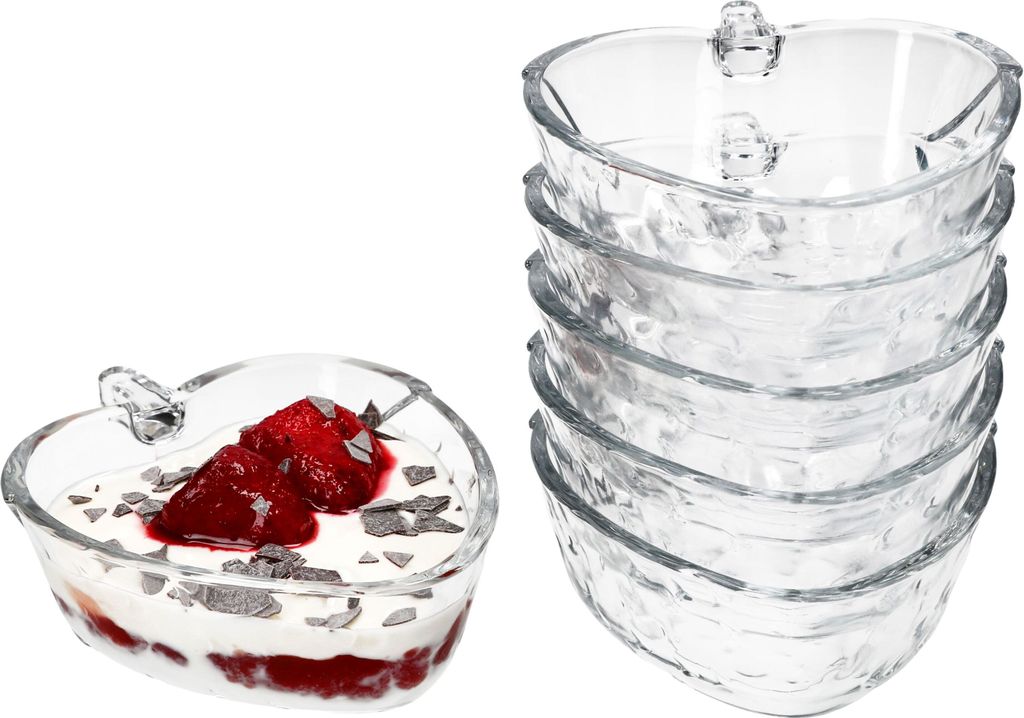 6x Erdbeerschale STRAWBERRY 180ml aus Glas Früchte-Relief Dessert-Schüssel Bowl