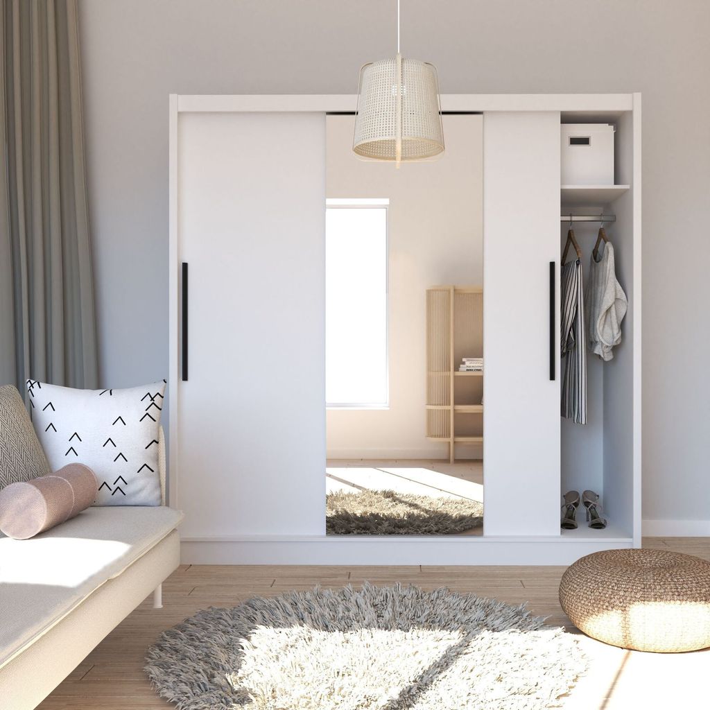 Kleiderschrank mit Schiebetüren 205 cm und Spiegel VERNON - weiß