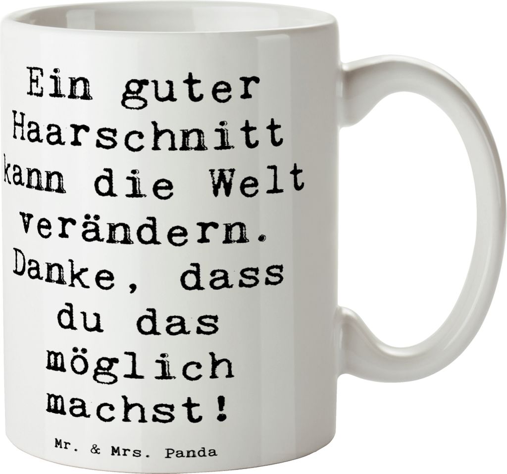 Mr. & Mrs. Panda Becher Spruch Friseur Wunder - Weiß - Geschenk, inspirierender, Bedanken, Kaffeetasse, Haarschnitt Magie, Anerkennung, Motivtasse...