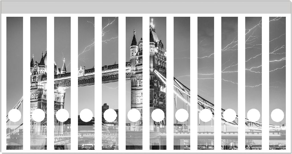 Wallario Ordnerrücken Sticker, selbstklebend für schmale Ordner, 12 Stück, Motiv Tower Bridge bei Gewitter in schwarz-weiß