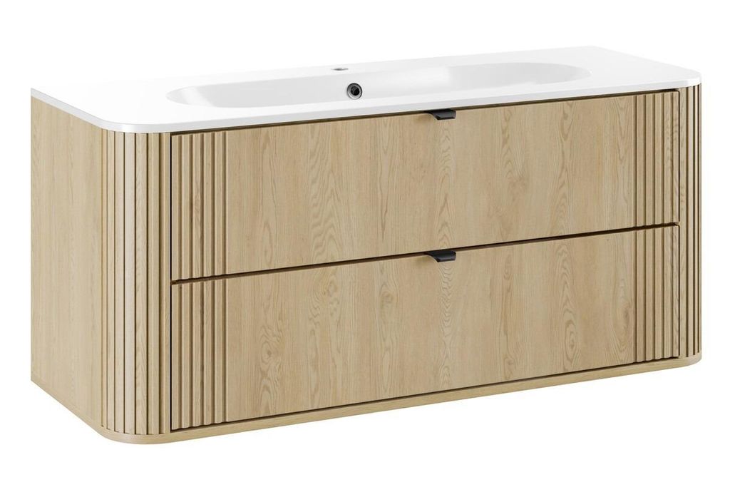 Badmöbel- Set Mit Einbauwaschbecken & Unterschrank 120 cm , Ovalia Cremona O BM406 - Cremona-Eiche
