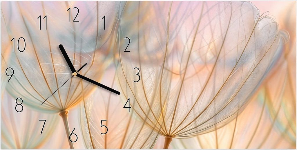 Wanduhr aus Glas mit Motiv Pusteblumen Kunst- 60 x 30 cm - inkl. Aufhängesystem