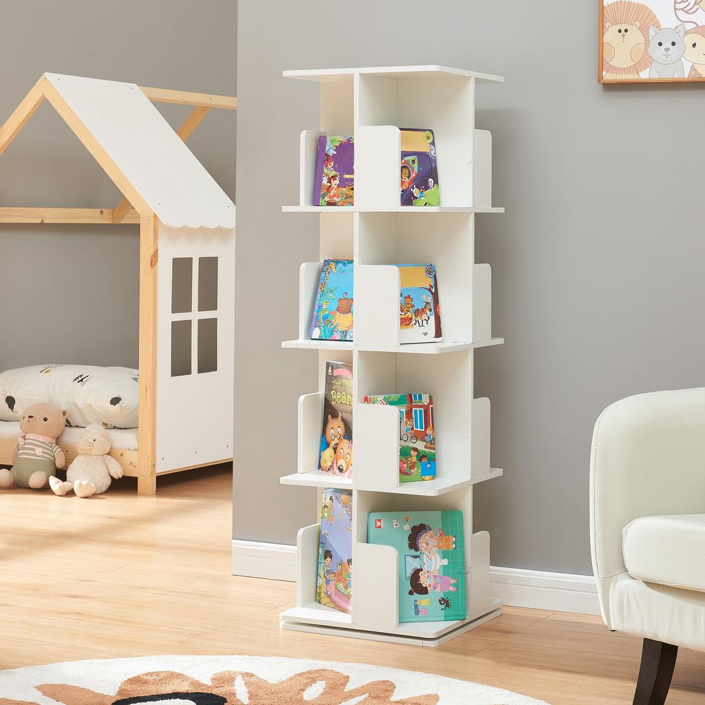 Drehbares Bücherregal 'Talöpintaa' 129 x 40 x 40 cm Kinderregal mit 4 Ebenen Weiß