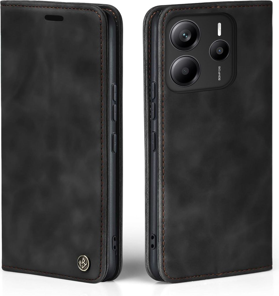 Handy Hülle für Xiaomi Redmi Note 14 5G Klapphülle Bookcase Flip Cover Handy Tasche Etui Farbe: Schwarz