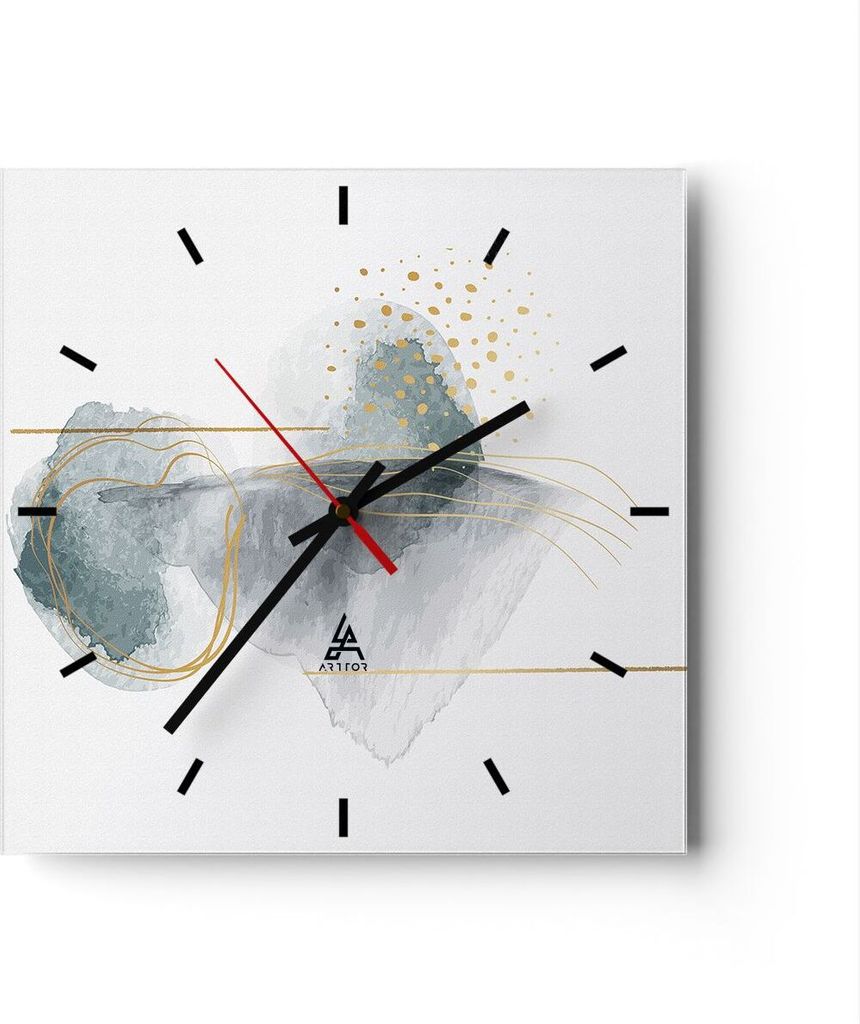 Wanduhr - Quadrat - Glasuhr - Aquarell Flecken Gold - 30x30cm - Schleichendes Uhrwerk - Lautlos - zum Aufhängen bereit - Dekoration Modern - Wandd...