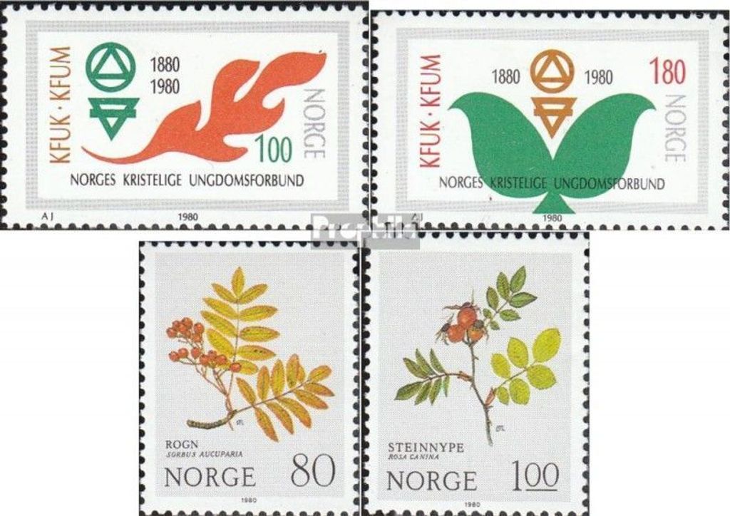 Briefmarken Norwegen 1980 Mi 809-810,825-826 (kompl.Ausg.) postfrisch Christl. Jugendbund