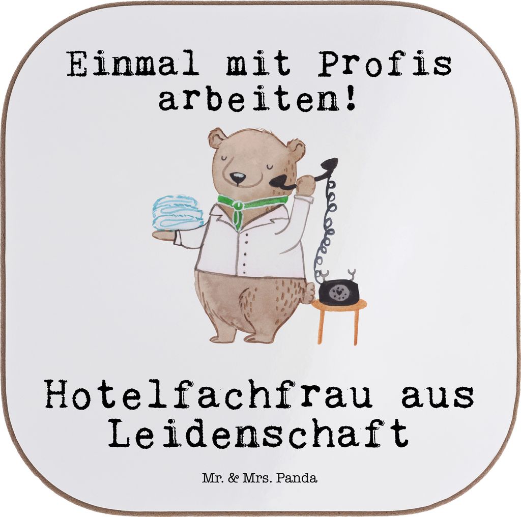 Mr. & Mrs. Panda Untersetzer für Gläser Hotelfachfrau Leidenschaft - Weiß - Geschenk, unterleger, Coaster, Spruch, Lustig, Tischschoner, Witzig,...