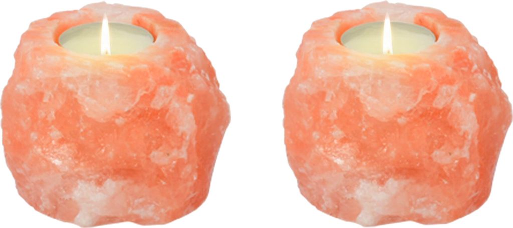 HAF 2x Salzkristall Teelichthalter Rosa ca. 1 kg | Kristallsalz Kerzenhalter | Handgefertigt Harmonisches Licht | Stilvolle Dekoration | ohne Teelicht