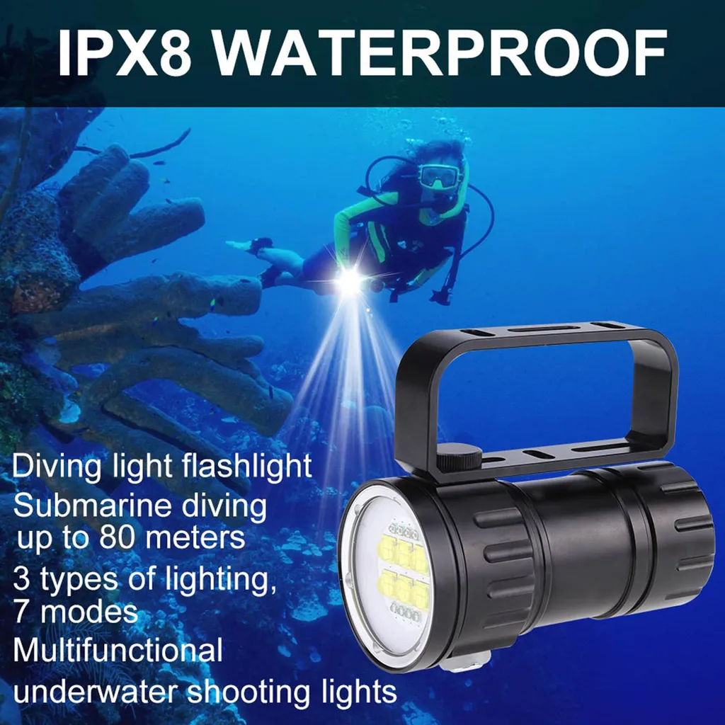 Projecteur de plongée étanche 80m et torche LED pour vidéo aquatique